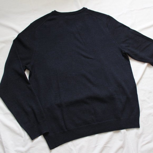 Calvin Klein Navy Blue V Neck Merino Wool Sweater - Picture 4 of 6